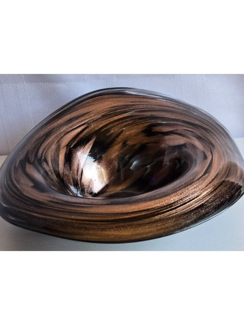 Vintage Hand Blown Swirl Gold Glitter & Black Art Glass Bowl 9